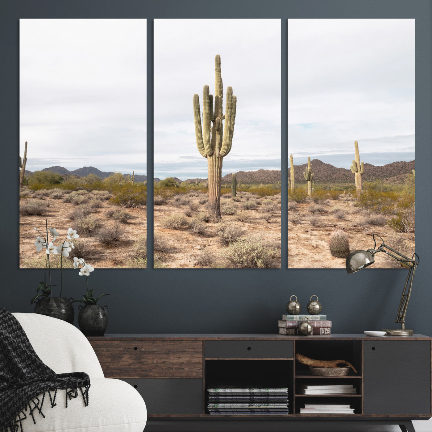 -Saguaro Cactus Wall Art Canvas Print, Framed Desert Art Picture Print, Minimalism Perfect Boho