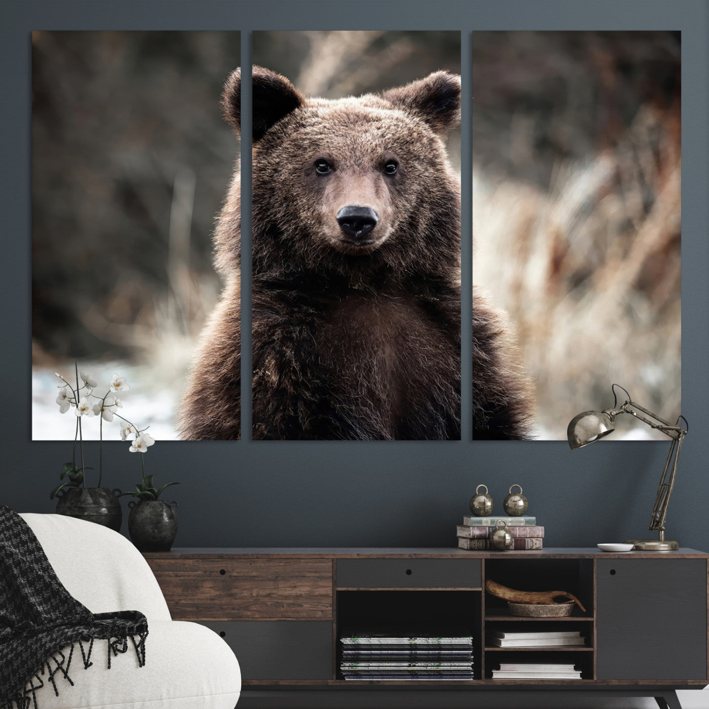 -Brown Bear Wall Art Canvas Print, Framed Wildlife Art Picture Print, Woodland Perfect Cabin Decor