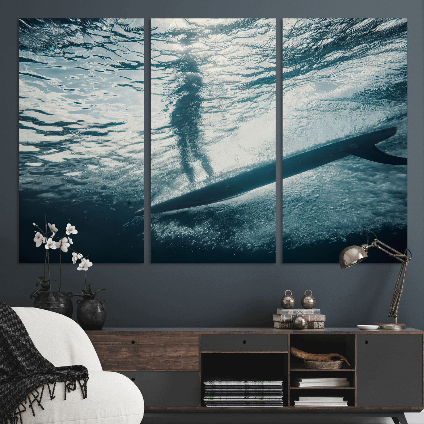 MGV-CV-48X32-3P - Submerged Surf Wall Art Canvas Print, Framed Underwater Perspective Art Picture Print, Ocean Surf Perfect Coastal Adventure Decor Artwork
