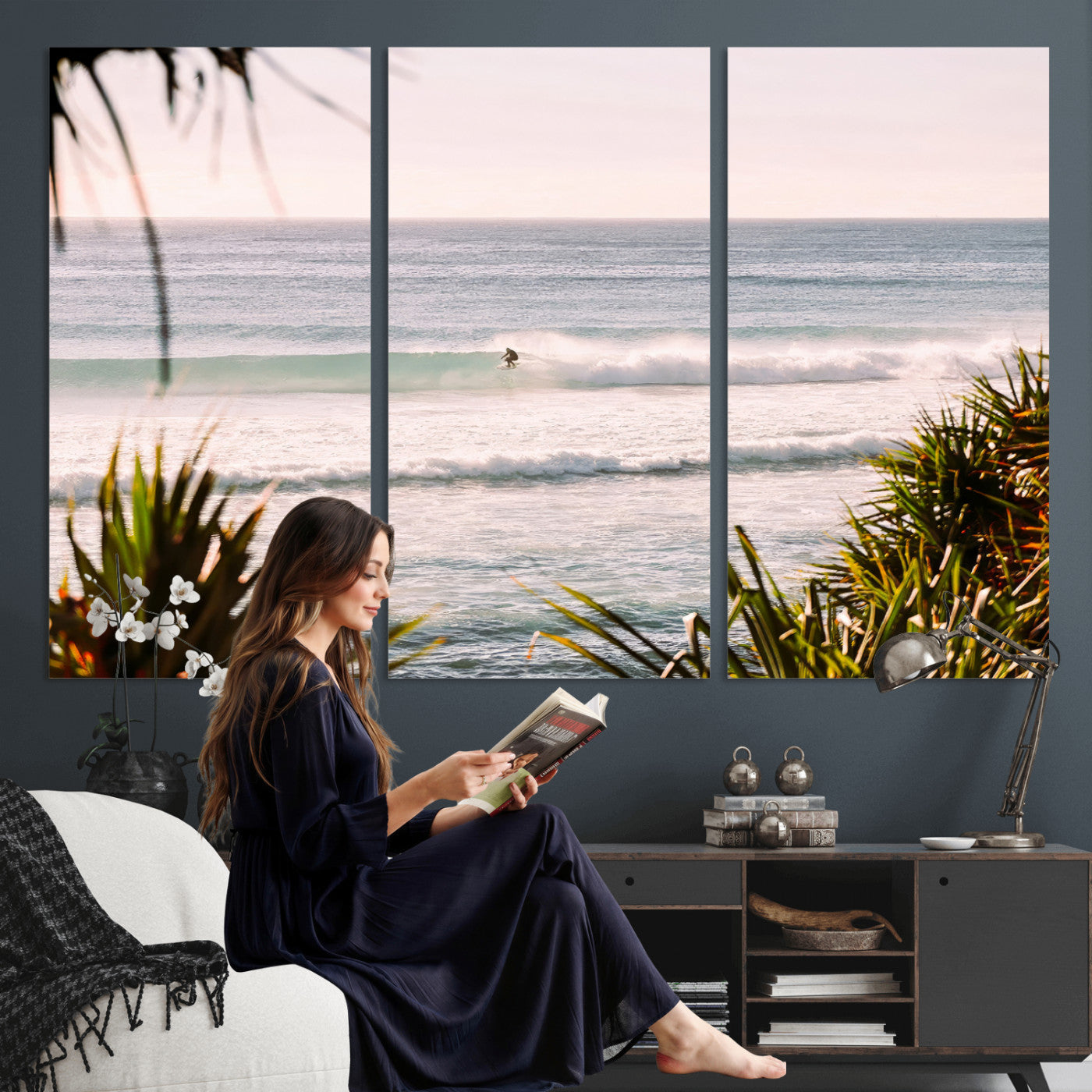 23287092-MGV-CV-36X24 - Ocean Surfer Wall Art Canvas Print | Framed Coastal Surf Art Picture Tropical Beach Artwork for Home Office