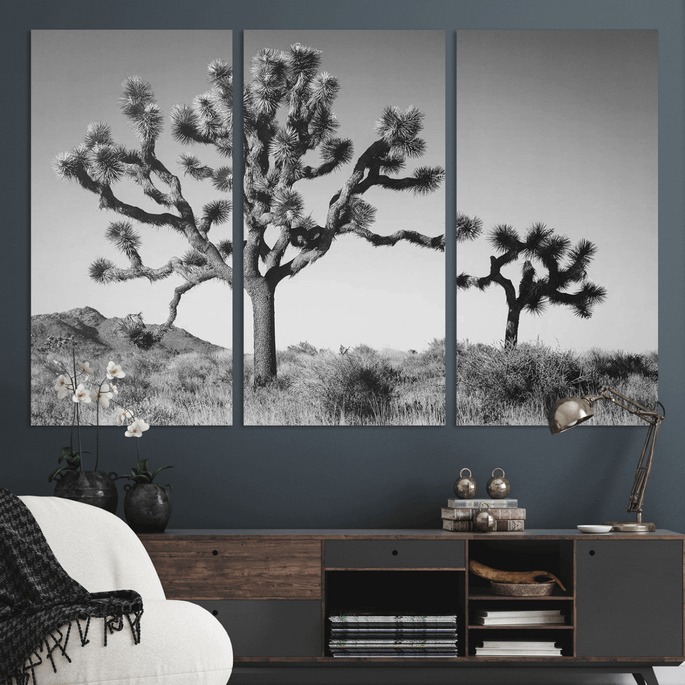 93692513-MGV-CV-36X24-Joshua Tree Wall Art Canvas Print – Framed Monochrome Desert Minimalist Nature Scene Southwestern Artwork for Home Office