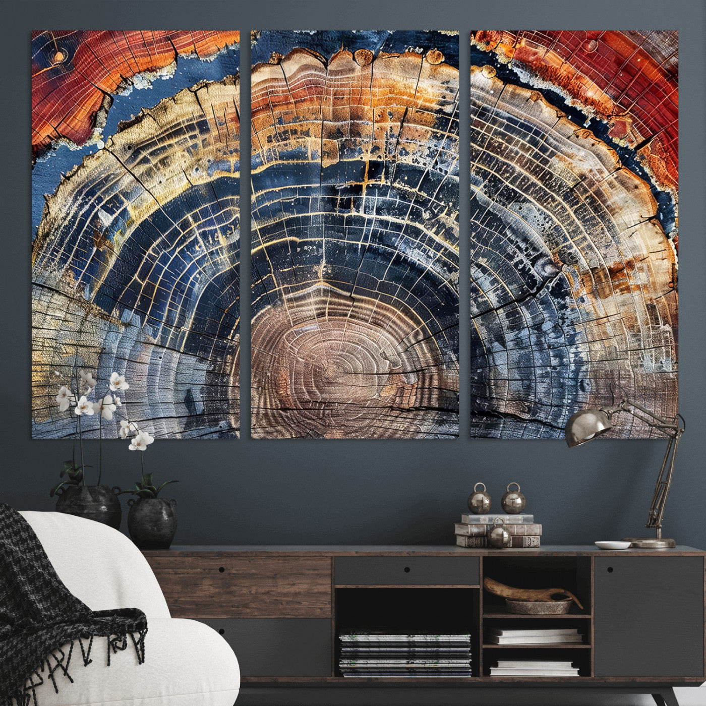 60292921-MGV-CV-48X32-3P - Vintage Tree Rings Wall Art Canvas Print – Framed Wood Art Picture Petrified Wood Artwork for Home, Office, Living Room