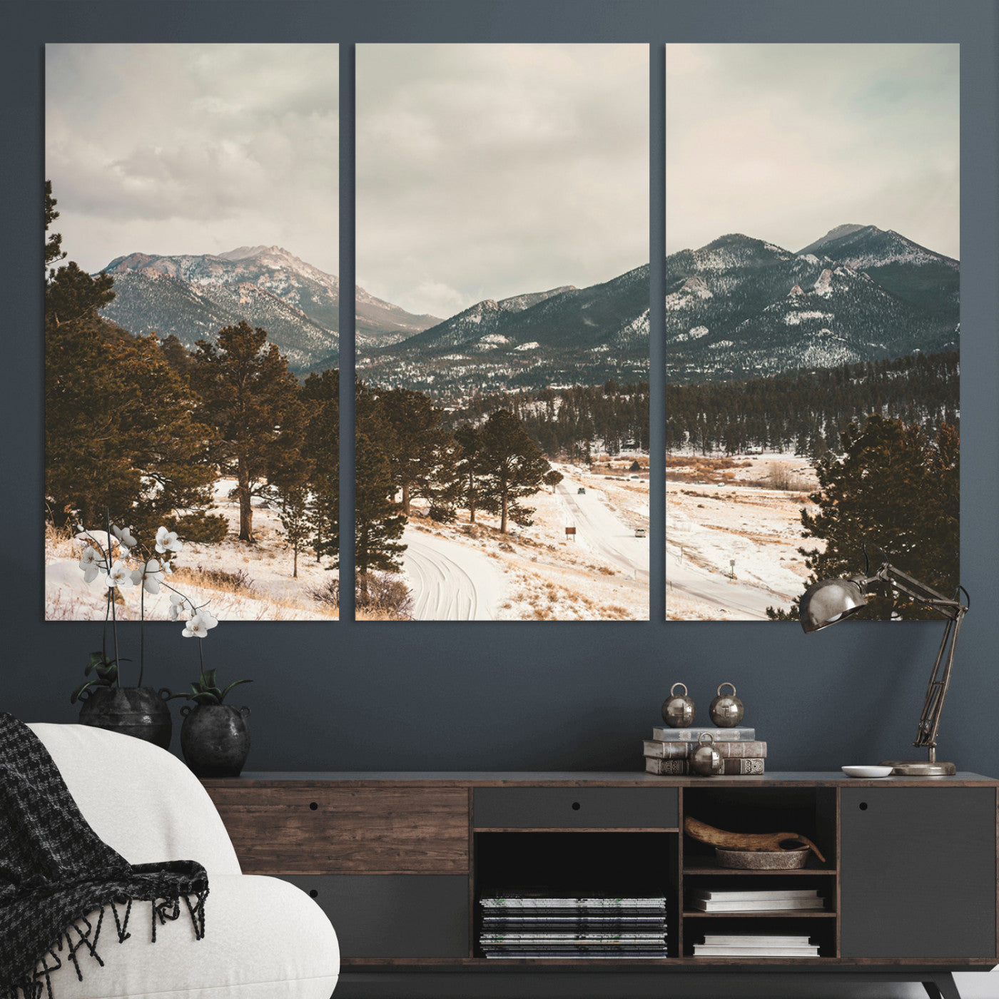 77311749-MGV-CV-48X32-3P-Mountain Landscape Wall Art Canvas Print – Framed Snowy Peaks Alpine Aesthetic Rustic Winter Scene Artwork for Home Office