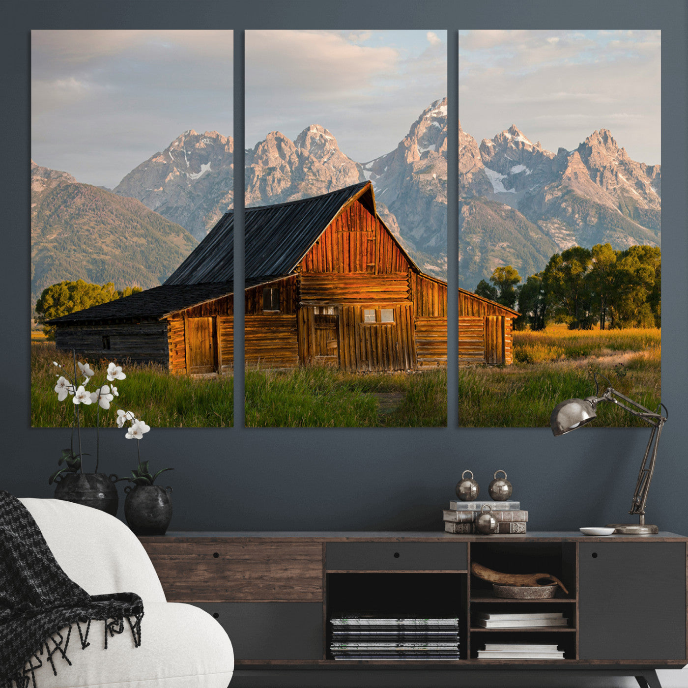31771014-MGV-CV-48X32-3P-Rustic Barn Wall Art Canvas Print – Framed Western Landscape Farmhouse Style Rustic Nature Scene Artwork for Home Office