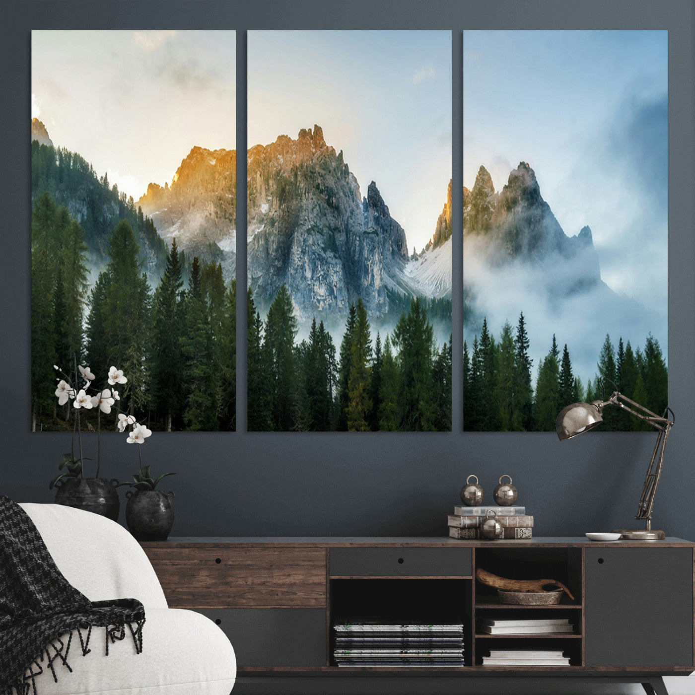 21145440-MGV-CV-48X32-3P-Wilderness Wall Art Canvas Print – Misty Forest Nature Landscape Photography Rustic Scenic Artwork for Home, Office