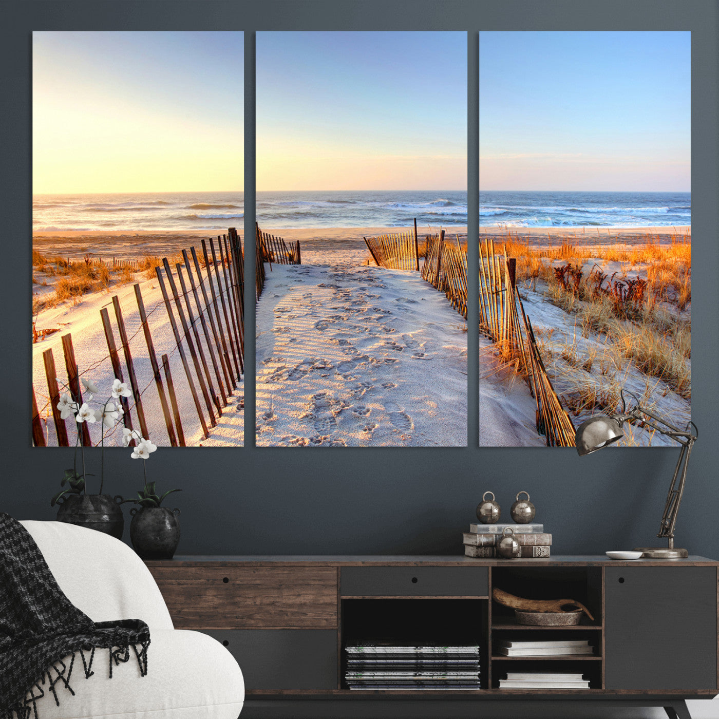 73351887-MGV-CV-36X24-Ocean Sunset Wall Art Canvas Print – Nautical Beach Photography Summer Coastal Serenity Artwork for Home, Office