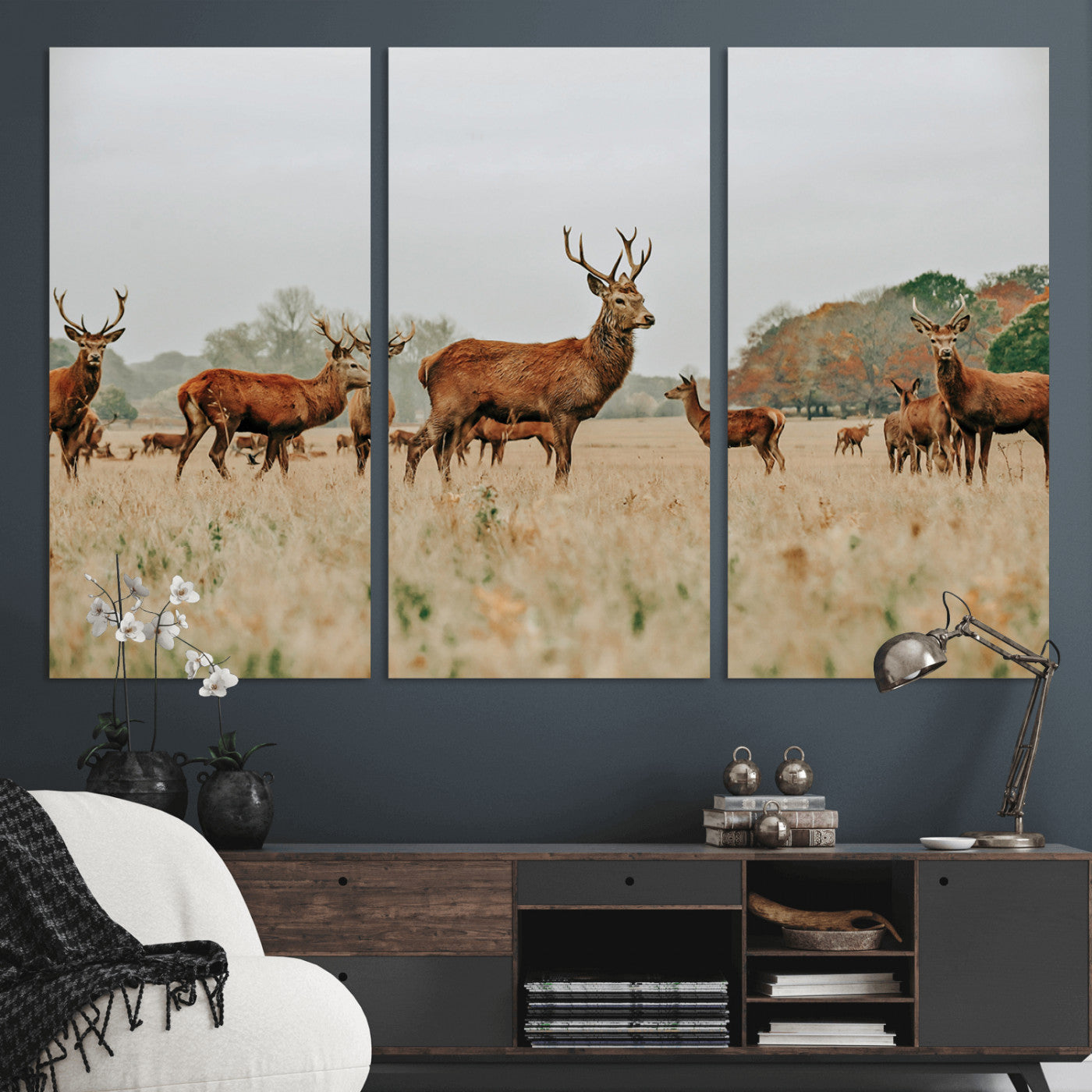 -Rustic Deer Wall Art Canvas Print – Autumn Forest Woodland Wildlife Scenic Nature Artwork for Home, Cabin