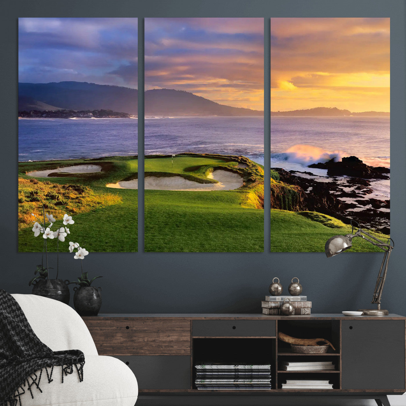 73699248-MGV-CV-36X24-Pebble Beach Golf Wall Art Canvas Print – Iconic Coastal Golf Course Artwork for Home, Office, Living Room
