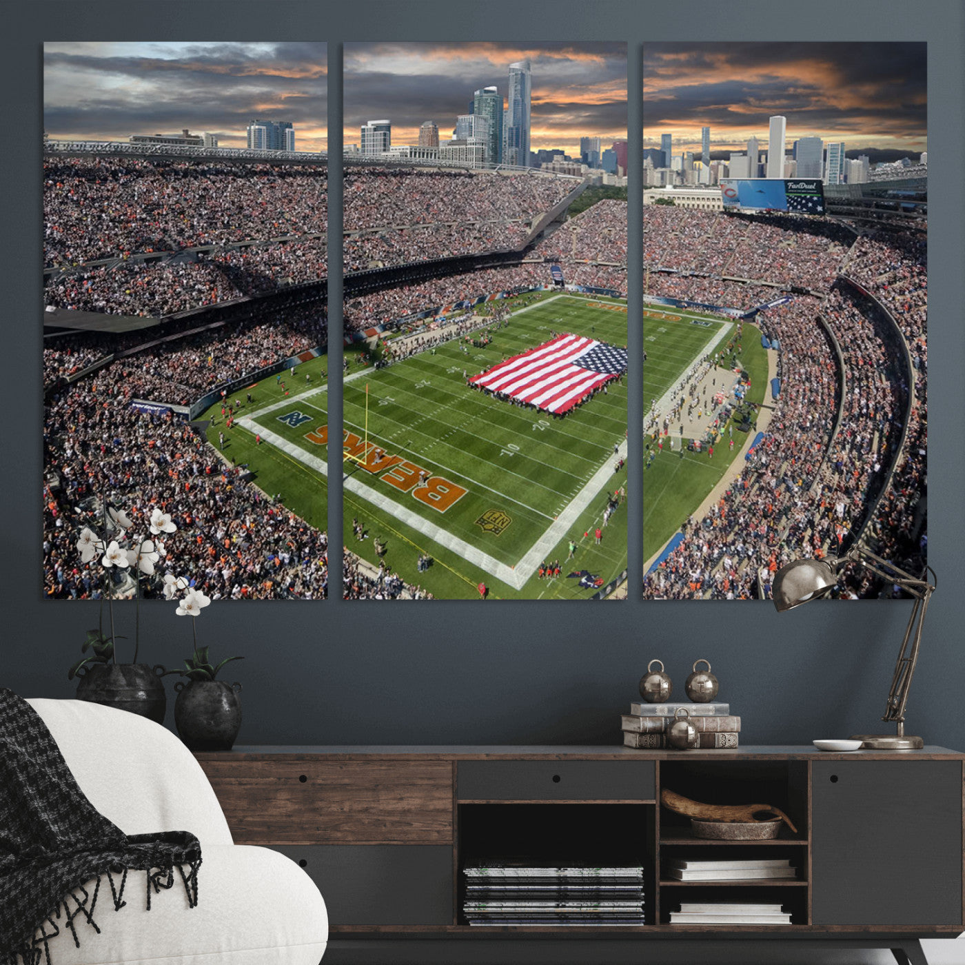 -Chicago Bears Soldiers Field Wall Art Canvas Print – Framed Football Stadium Artwork for Home, Office, Living Room