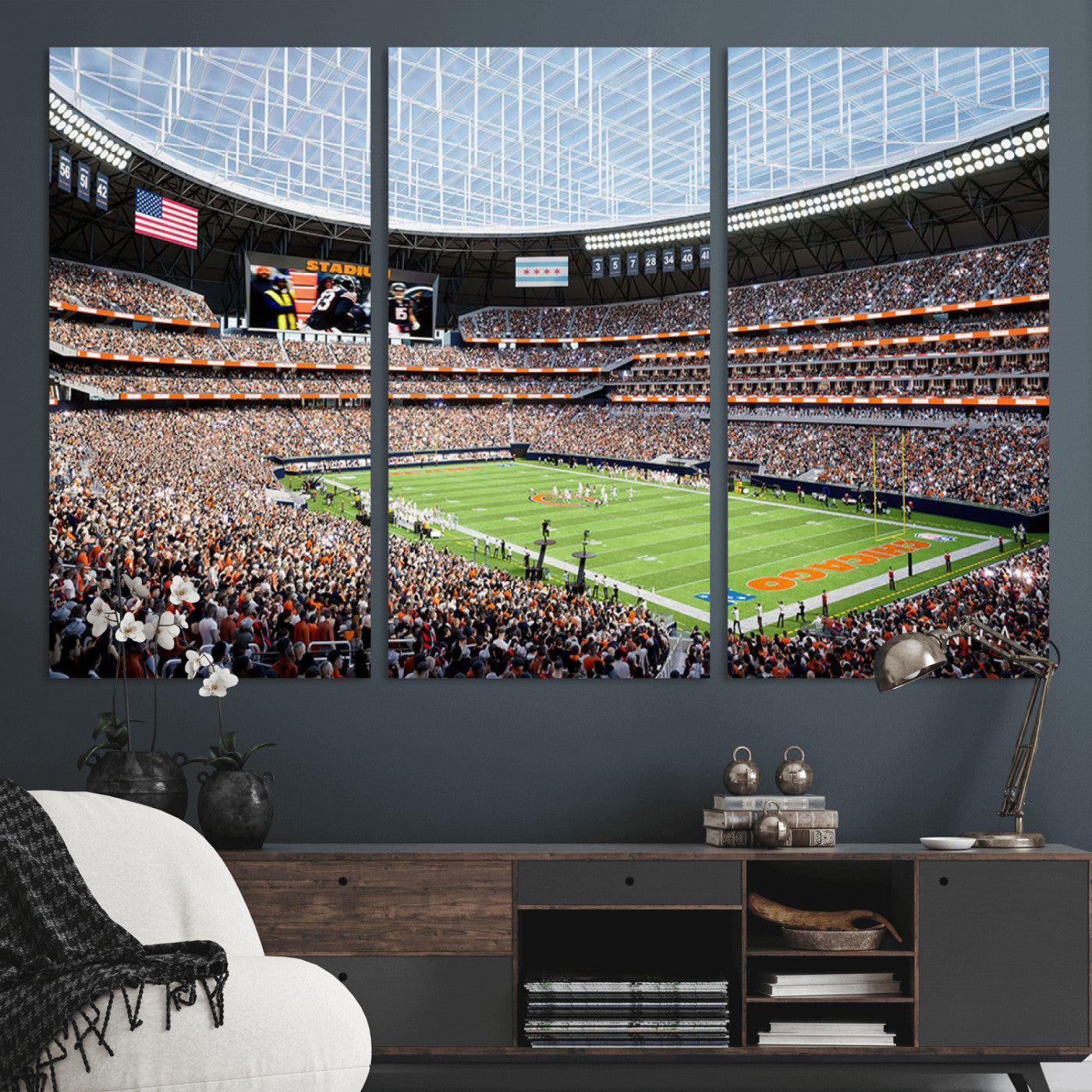 -Chicago Bears Soldiers Field Wall Art Canvas Print – Framed Football Stadium Artwork for Home, Office, Living Room