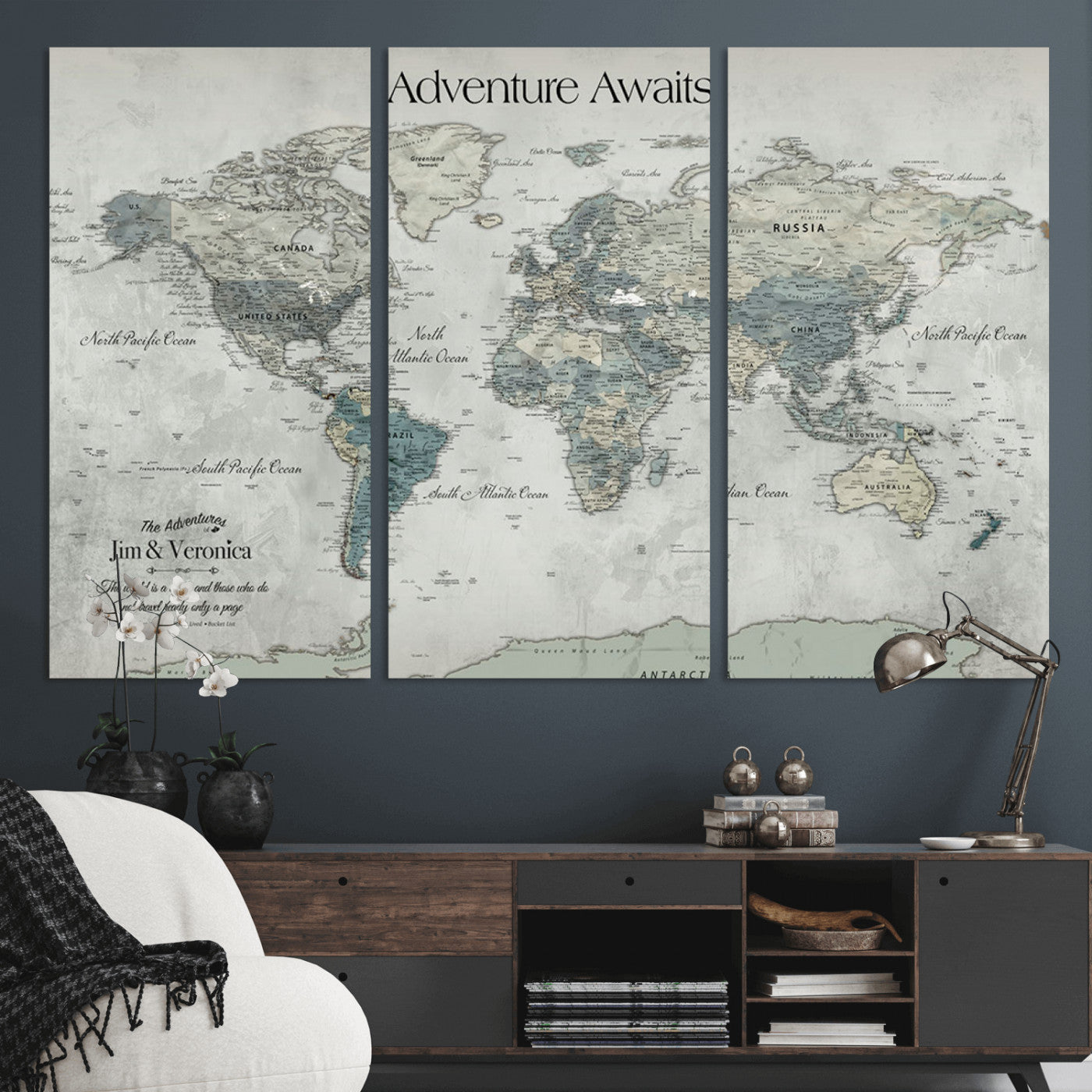 -Personalized Push Pin World Map Canvas Print – Custom Adventure Travel Map Framed Wall Art Gift for home, office