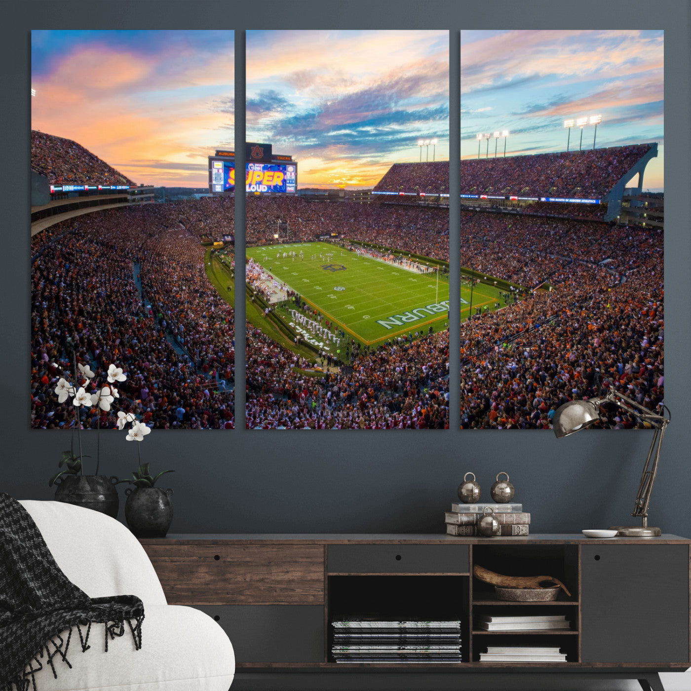 29755746-MGV-CV-36X24-Jordan-Hare Stadium Wall Art Canvas Print, Football Stadium Aerial View, College Sports Art for Man Cave or Game Room