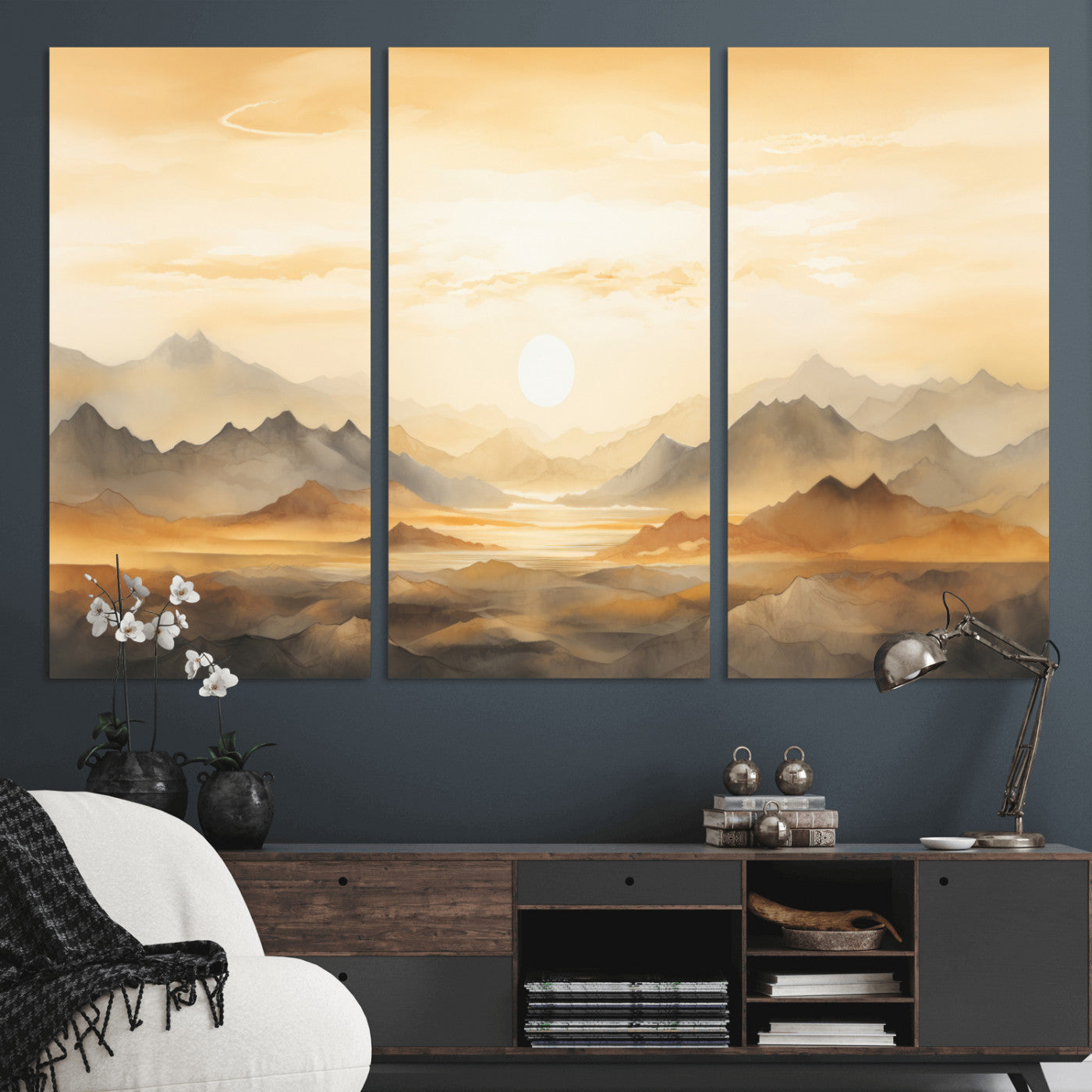 Nihat1-29-MGV-CV-36X24-Sepia Color Abstract Mountain Wall Art Canvas Print
