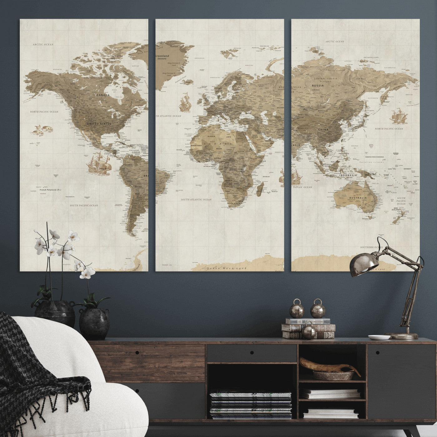 28283260-MGV-CV-36X24 - World Map Wall Art Canvas Print, Modern Decorative Framed Map Artwork Prints for Living Room, Office, Bedroom Wall Decor