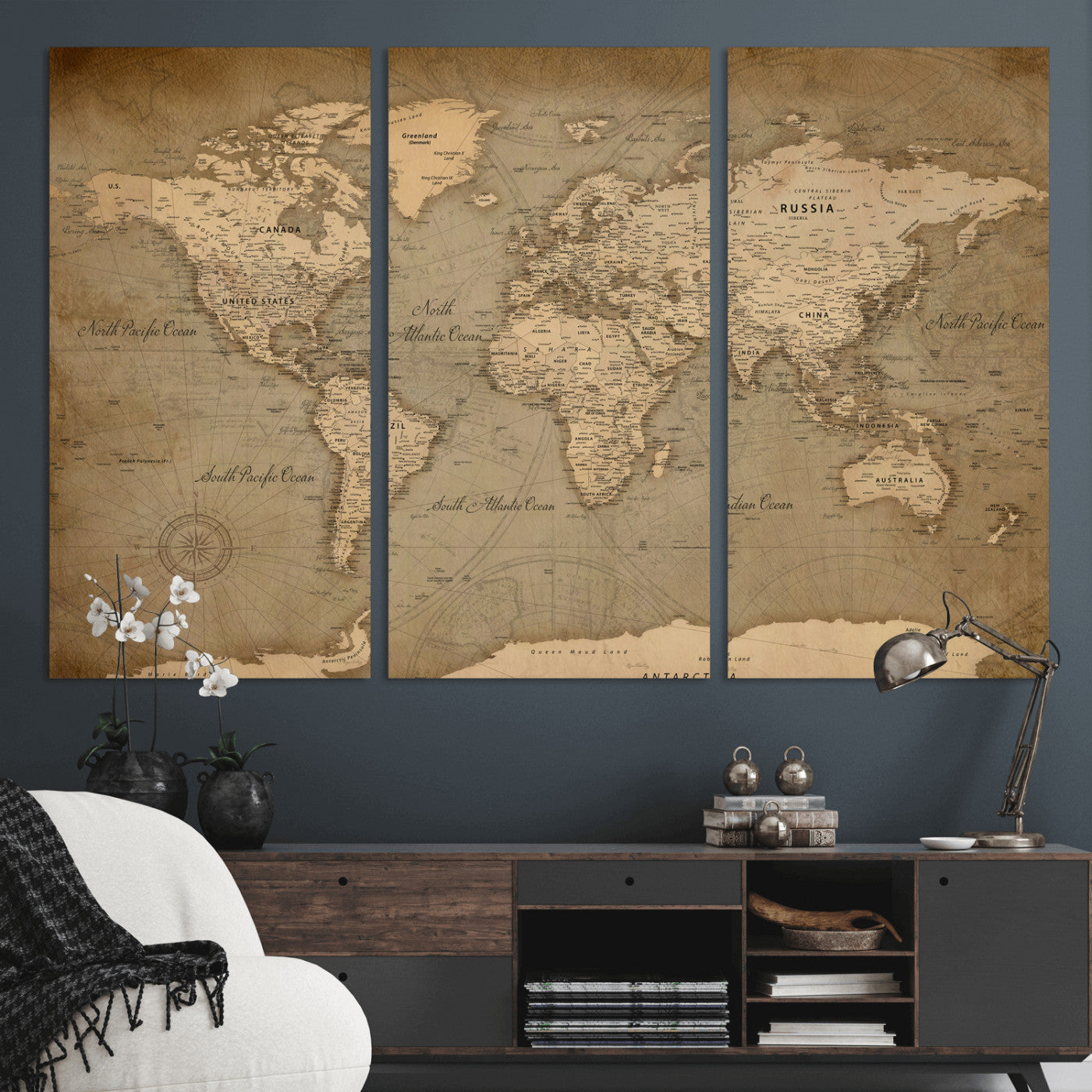 49946617-MGV-CV-36X24 - World Map Wall Art Canvas Print, Modern Decorative Framed Map Artwork Prints for Living Room, Office, Bedroom Wall Decor