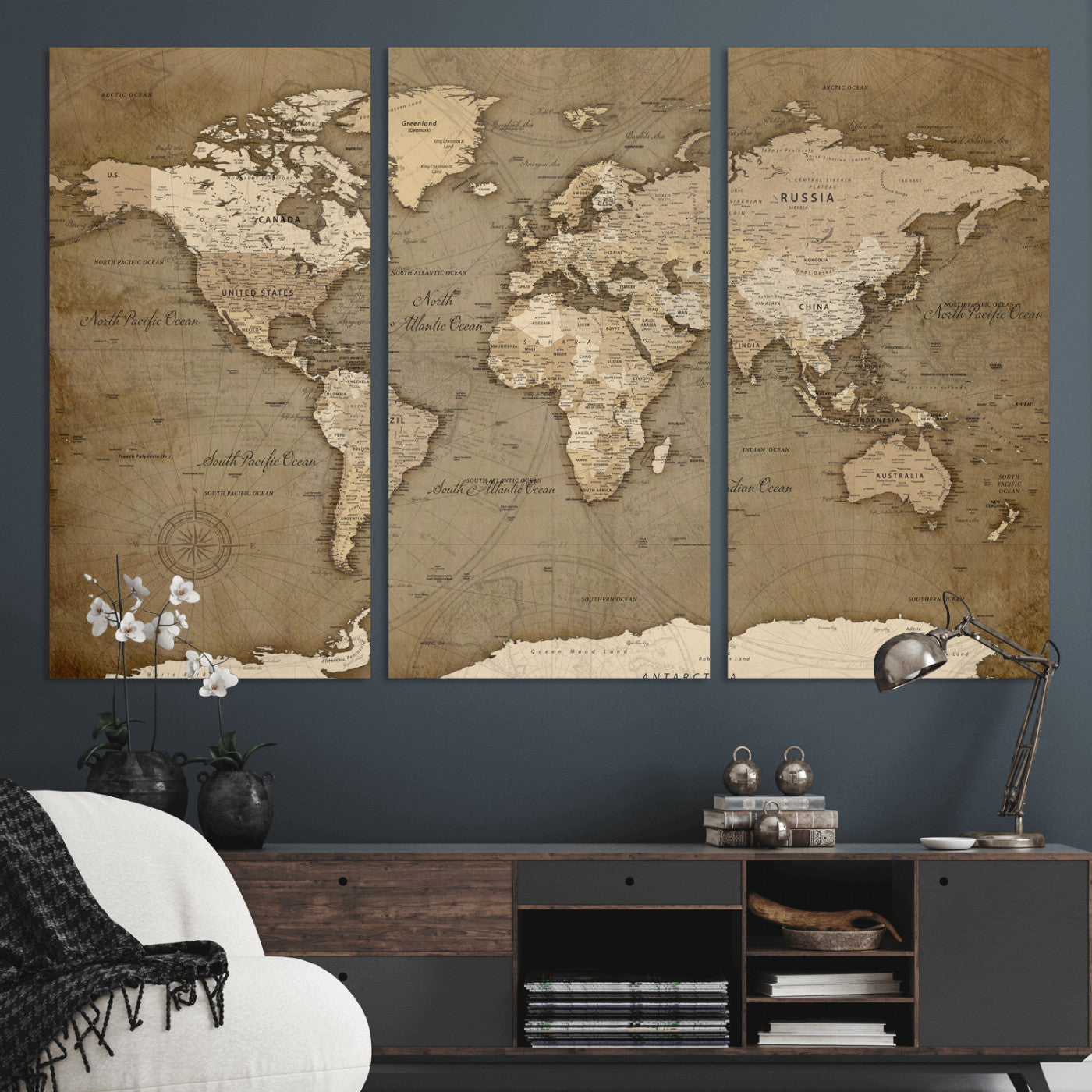 82314635-MGV-CV-36X24 - World Map Wall Art Canvas Print, Modern Decorative Framed Map Artwork Prints for Living Room, Office, Bedroom Wall Decor