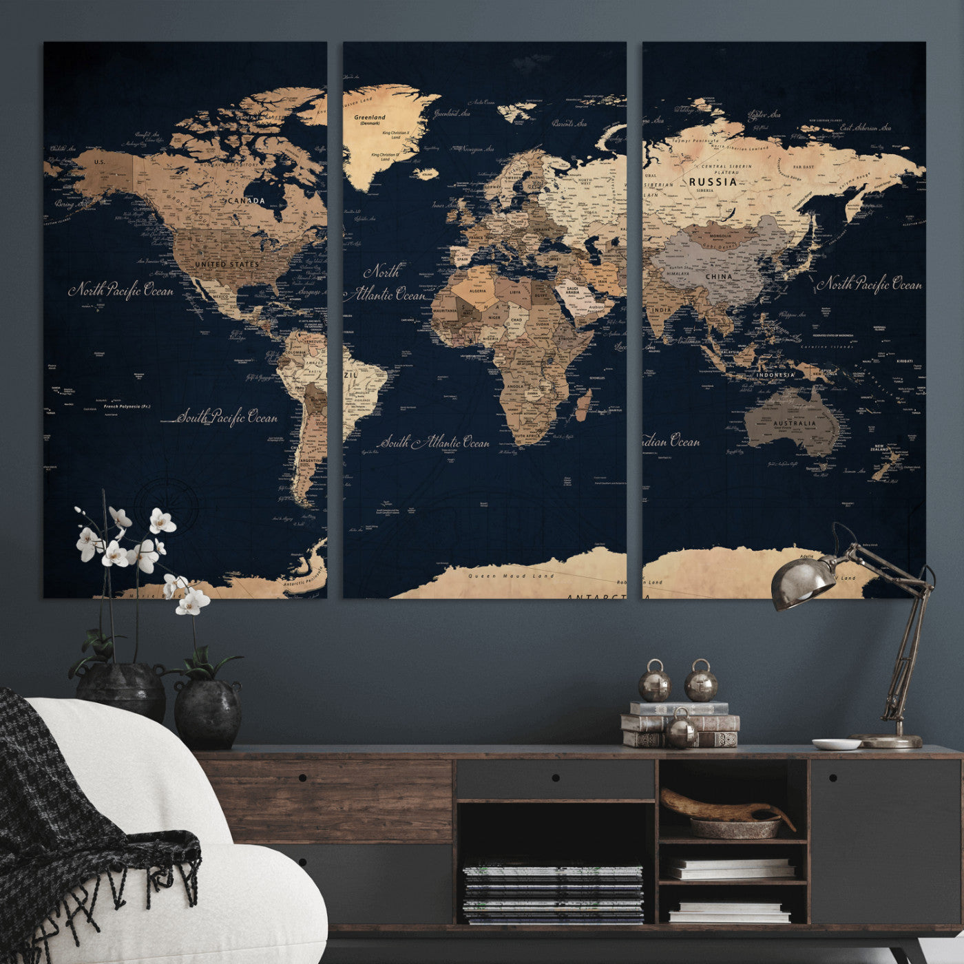 53971530-MGV-CV-36X24 - World Map Wall Art Canvas Print, Modern Decorative Framed Map Artwork Prints for Living Room, Office, Bedroom Wall Decor