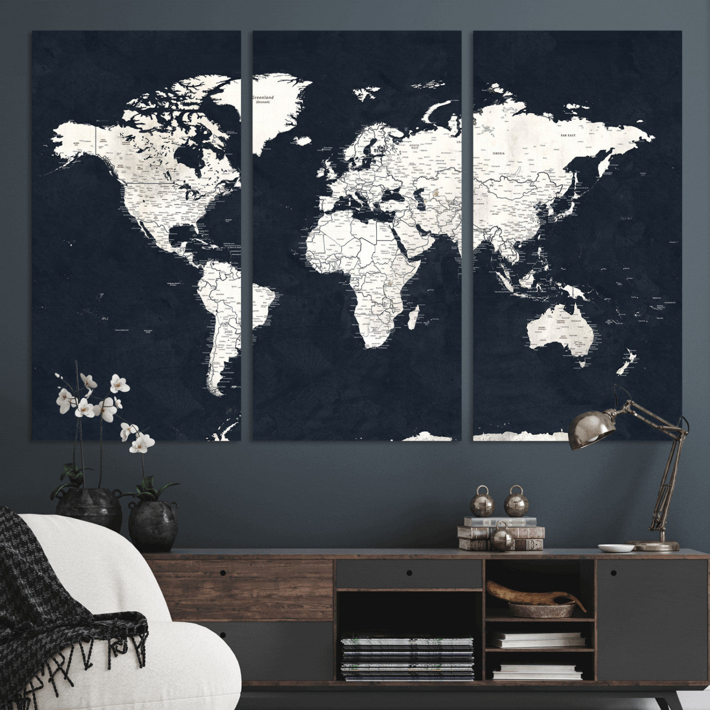 11963807-MGV-CV-36X24 - World Map Wall Art Canvas Print, Modern Decorative Framed Map Artwork Prints for Living Room, Office, Bedroom Wall Decor