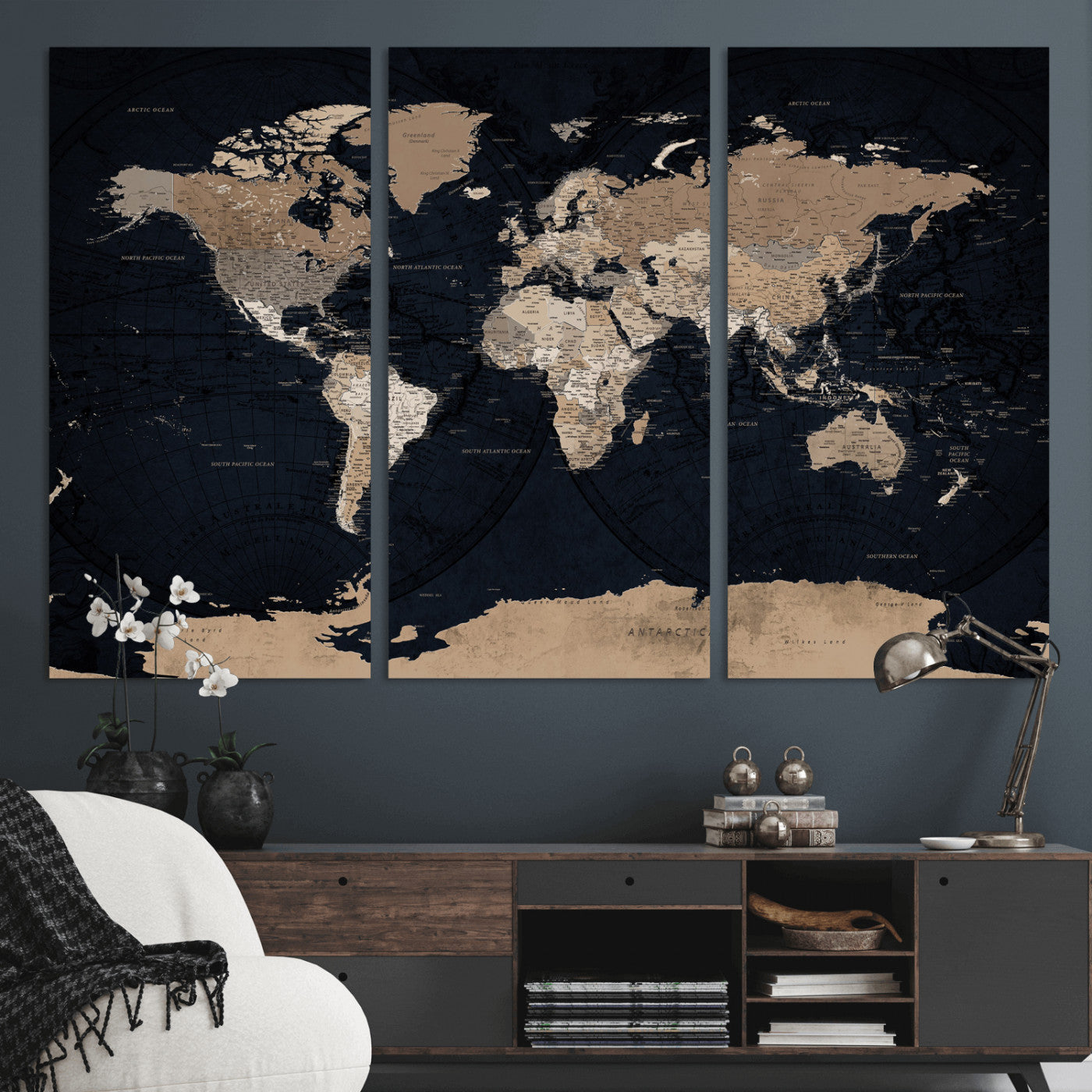 25812727-MGV-CV-36X24 - World Map Wall Art Canvas Print, Modern Decorative Framed Map Artwork Prints for Living Room, Office, Bedroom Wall Decor