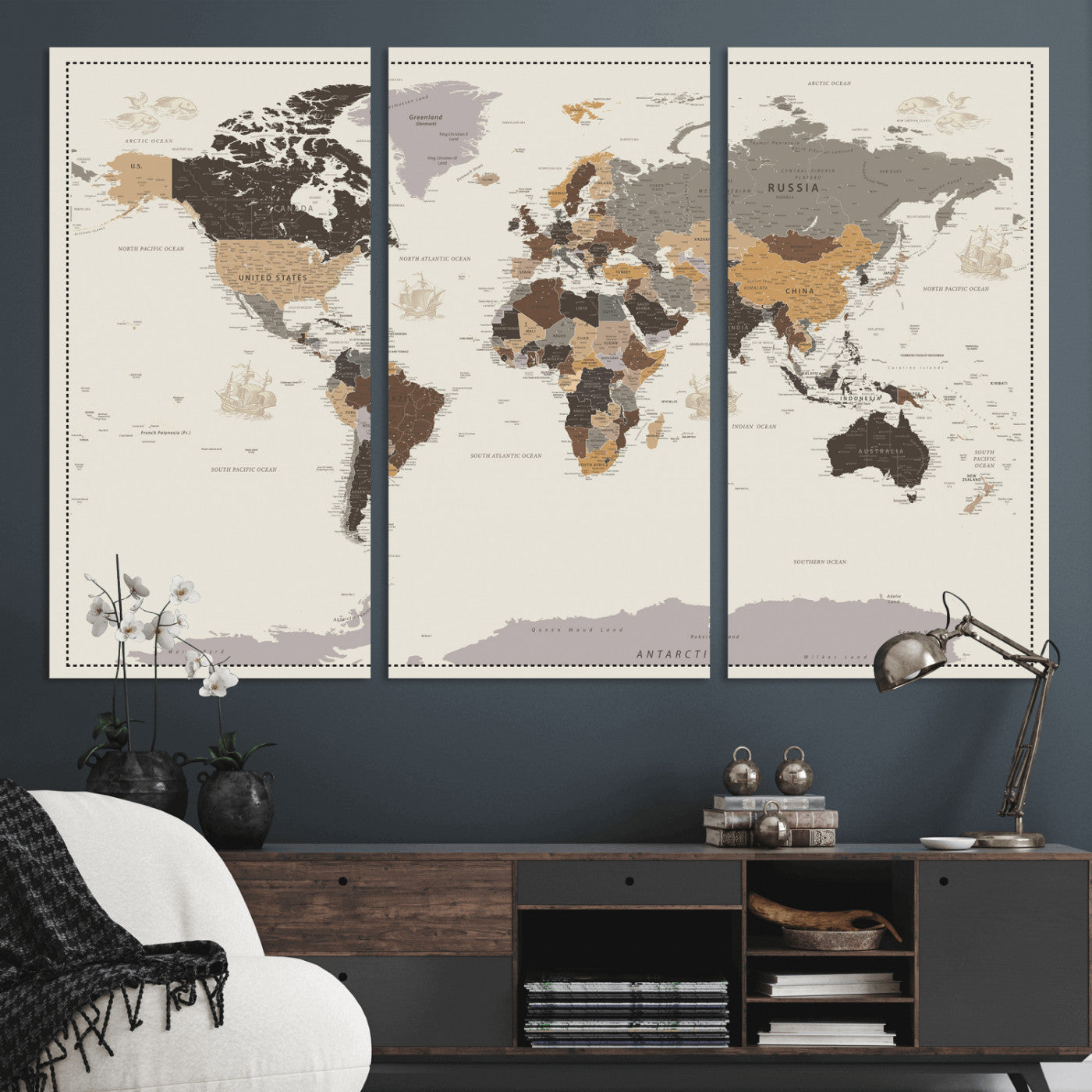 58777746-MGV-CV-36X24 - World Map Wall Art Canvas Print, Modern Decorative Framed Map Artwork Prints for Living Room, Office, Bedroom Wall Decor