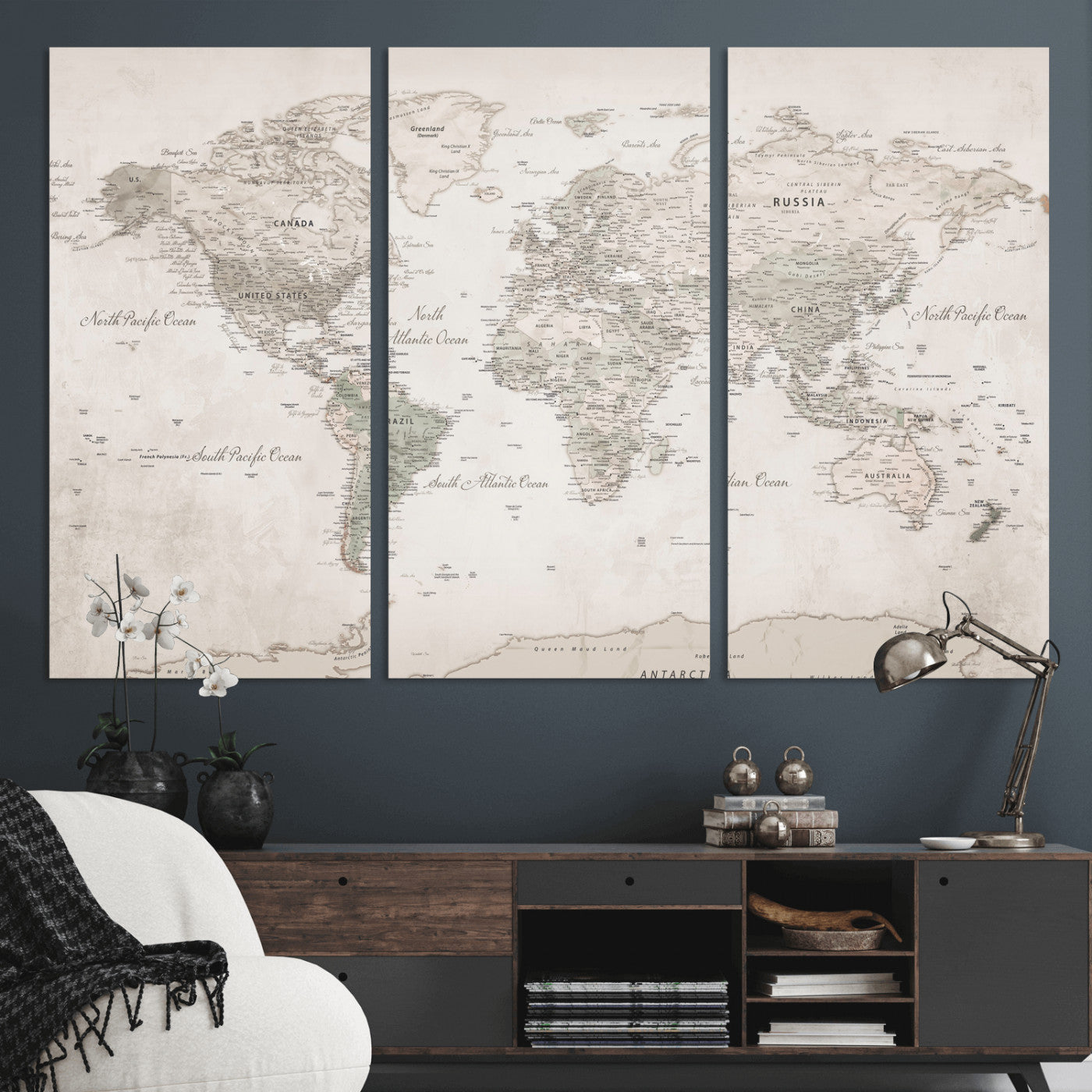 90355419-MGV-CV-36X24 - World Map Wall Art Canvas Print, Modern Decorative Framed Map Artwork Prints for Living Room, Office, Bedroom Wall Decor