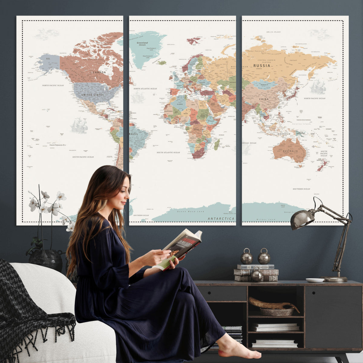 63447567-MGV-CV-36X24 - Pastel Colors World Map Wall Art Canvas Print