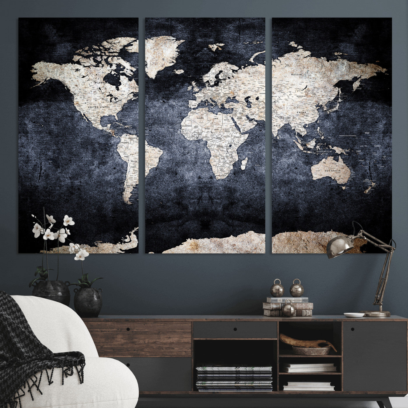 41193404-MGV-CV-36X24 - World Map Wall Art Canvas Print, Modern Decorative Framed Map Artwork Prints for Living Room, Office, Bedroom Wall Decor
