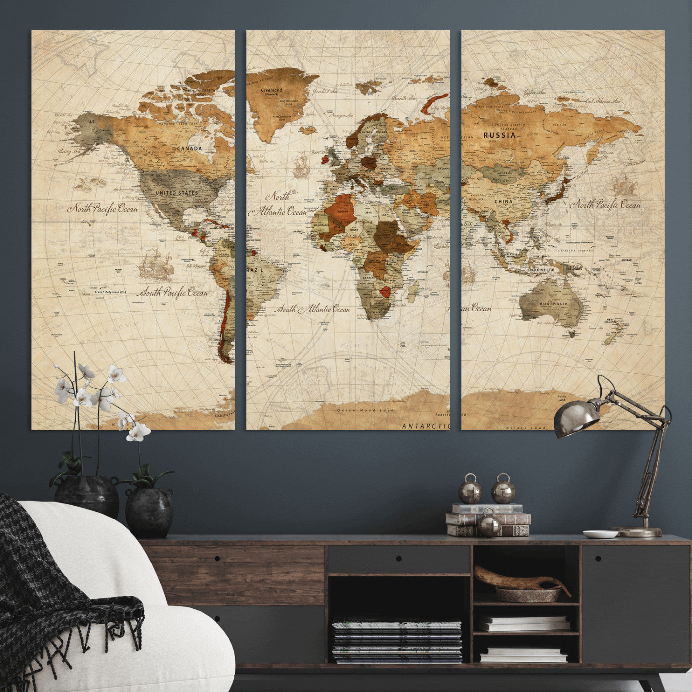 29684537-MGV-CV-36X24 - World Map Wall Art Canvas Print, Modern Decorative Framed Map Artwork Prints for Living Room, Office, Bedroom Wall Decor