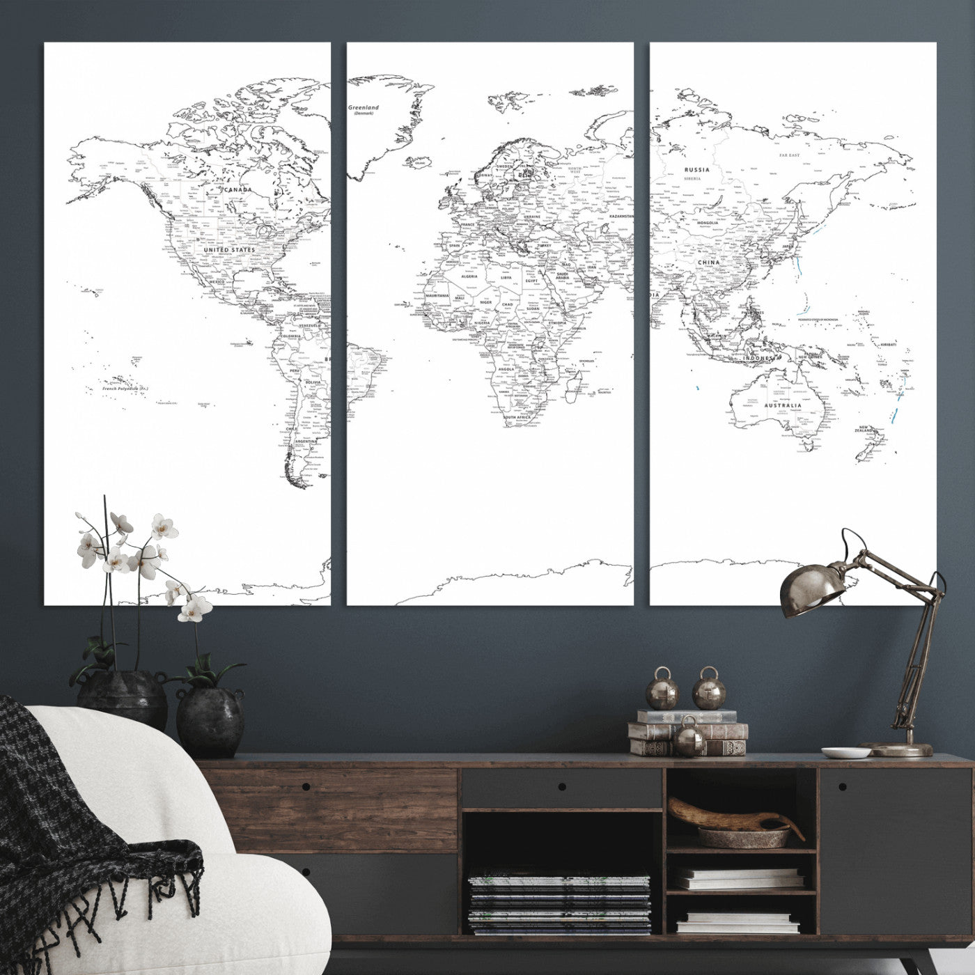 21002736-MGV-CV-36X24 - World Map Wall Art Canvas Print, Modern Decorative Framed Map Artwork Prints for Living Room, Office, Bedroom Wall Decor