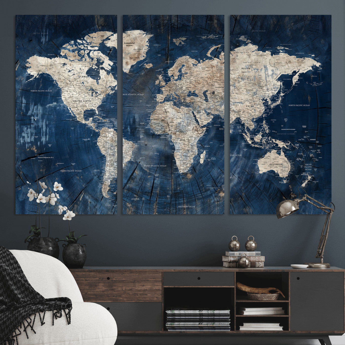 56126010-MGV-CV-36X24 - World Map Wall Art Canvas Print, Modern Decorative Framed Map Artwork Prints for Living Room, Office, Bedroom Wall Decor