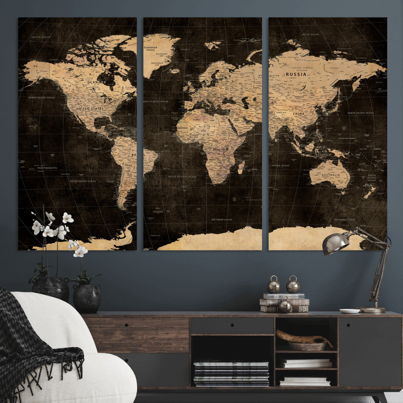 17790470-MGV-CV-36X24 - World Map Wall Art Canvas Print, Modern Decorative Framed Map Artwork Prints for Living Room, Office, Bedroom Wall Decor