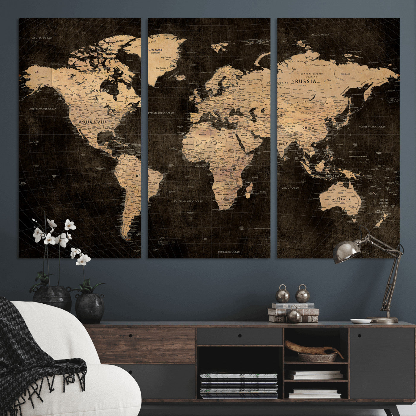 15118265-MGV-CV-36X24 - World Map Wall Art Canvas Print, Modern Decorative Framed Map Artwork Prints for Living Room, Office, Bedroom Wall Decor