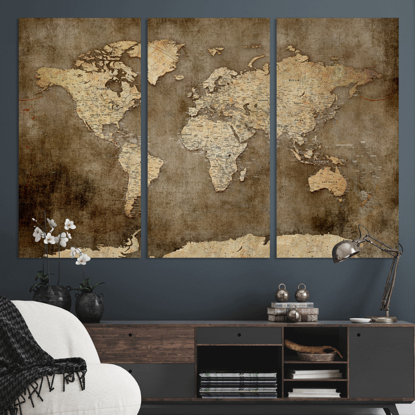 35847542-MGV-CV-36X24 - World Map Wall Art Canvas Print, Modern Decorative Framed Map Artwork Prints for Living Room, Office, Bedroom Wall Decor
