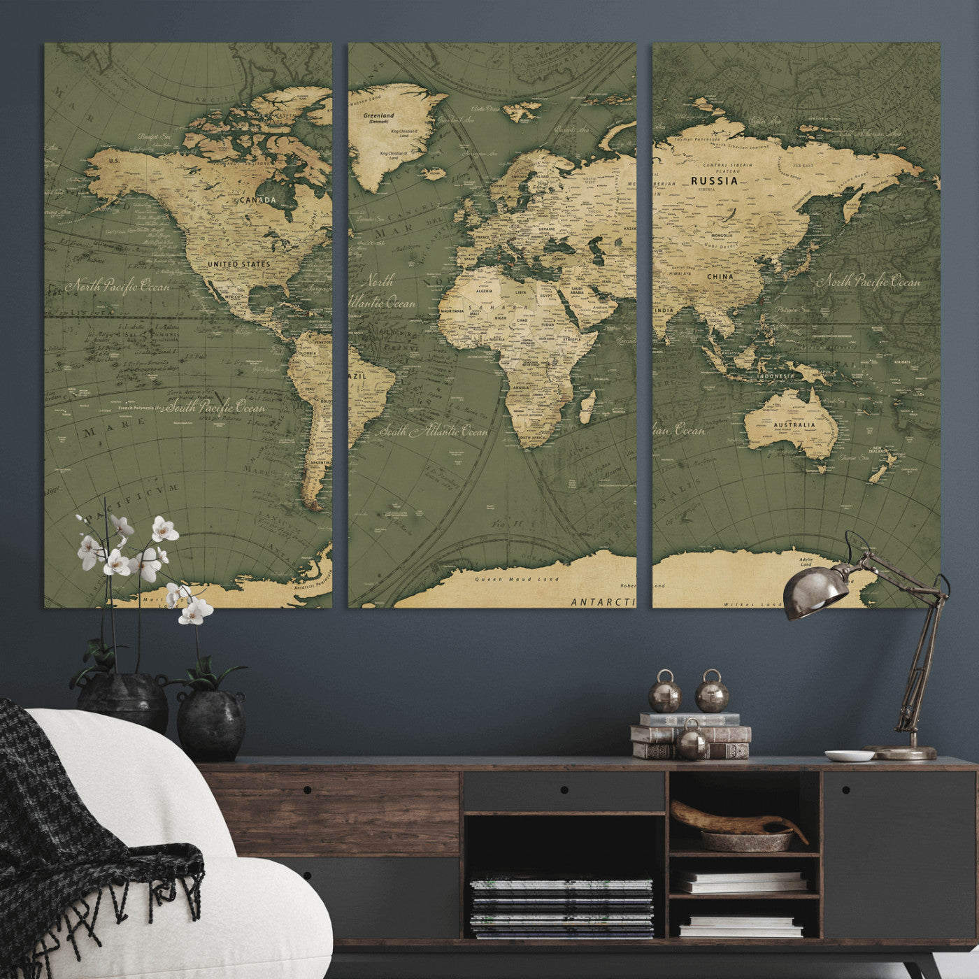 75846040-MGV-CV-36X24 - World Map Wall Art Canvas Print, Modern Decorative Framed Map Artwork Prints for Living Room, Office, Bedroom Wall Decor