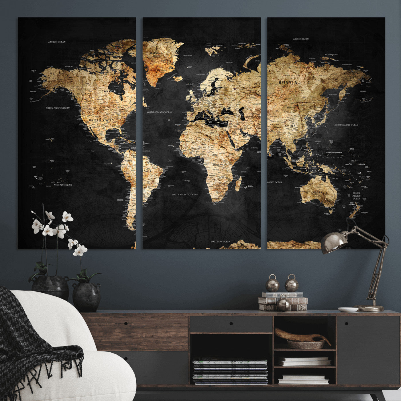 23568589-MGV-CV-36X24 - World Map Wall Art Canvas Print, Modern Decorative Framed Map Artwork Prints for Living Room, Office, Bedroom Wall Decor