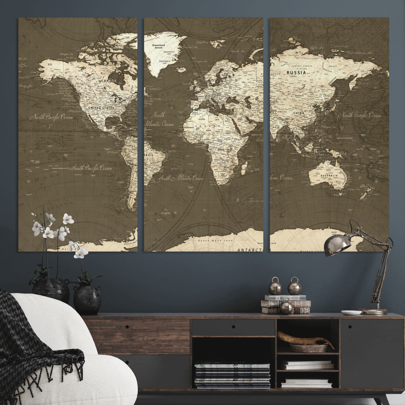 33202610-MGV-CV-36X24 - World Map Wall Art Canvas Print, Modern Decorative Framed Map Artwork Prints for Living Room, Office, Bedroom Wall Decor