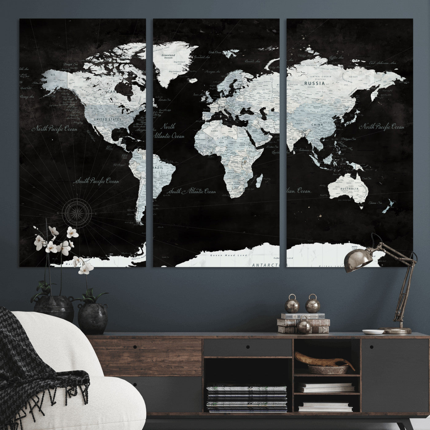 28664806-MGV-CV-36X24 - World Map Wall Art Canvas Print, Modern Decorative Framed Map Artwork Prints for Living Room, Office, Bedroom Wall Decor