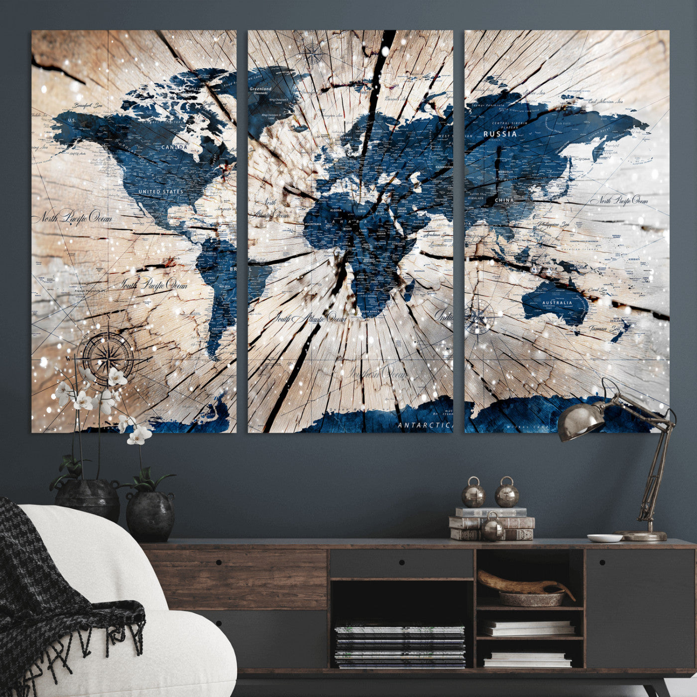 19478704-MGV-CV-36X24 - World Map Wall Art Canvas Print, Modern Decorative Framed Map Artwork Prints for Living Room, Office, Bedroom Wall Decor
