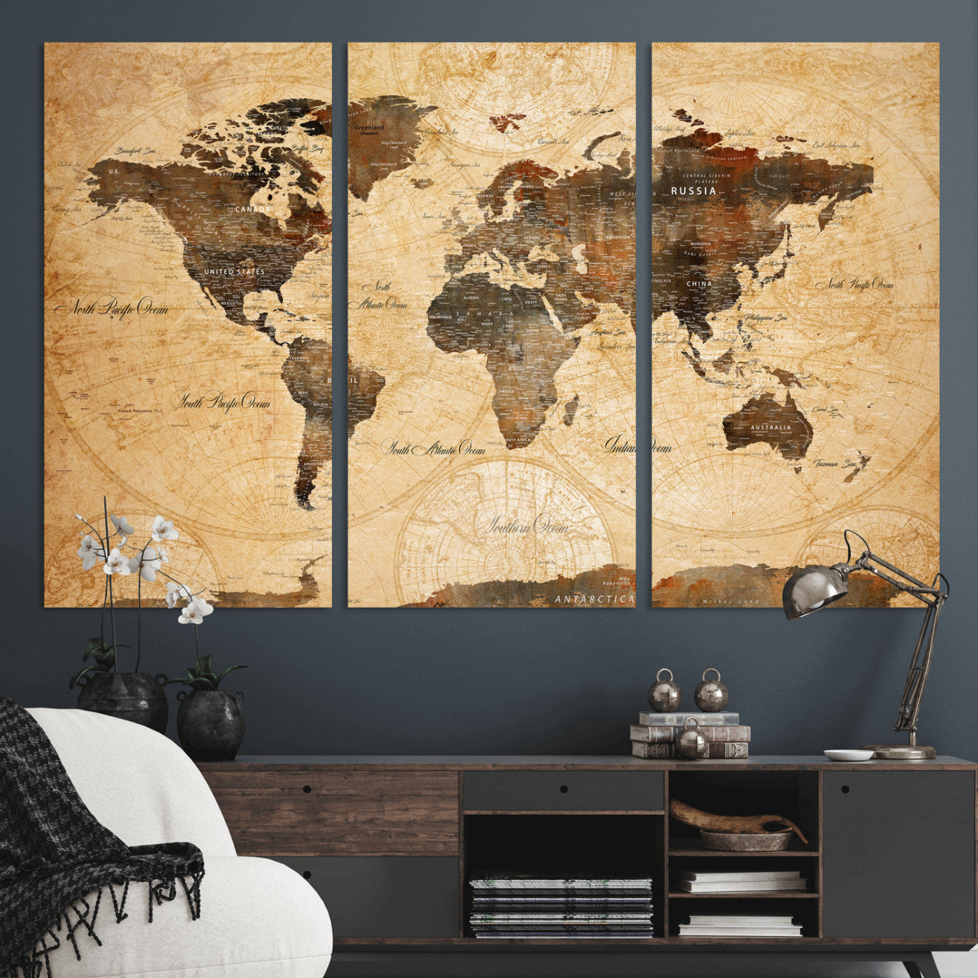 63156625-MGV-CV-36X24 - World Map Wall Art Canvas Print, Modern Decorative Framed Map Artwork Prints for Living Room, Office, Bedroom Wall Decor