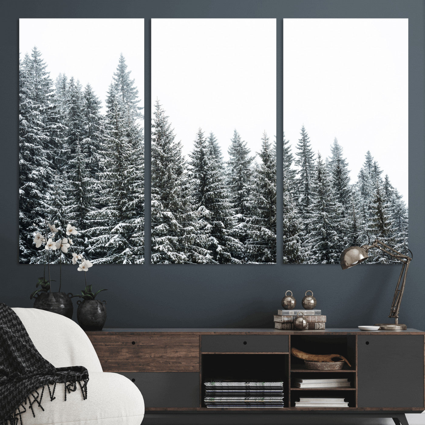 69566941-MGV-CV-36X24 - Misty Mountain Forest Canvas Print, Foggy Pine Trees Nature Wall Art, Framed Canvas Ready to Hang