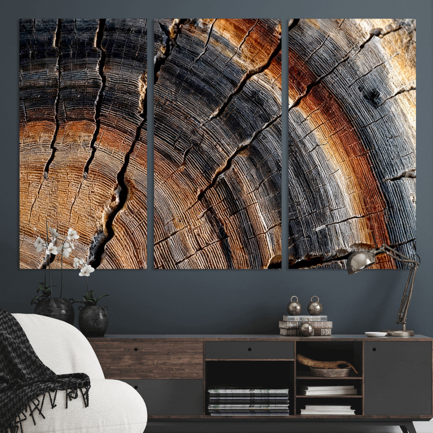 92693966E-MGV-CV-36X24 - Framed Large Abstract Wood Grain Canvas Print, Tree Ring Pattern Wall Art, Framed Canvas Ready to Hang