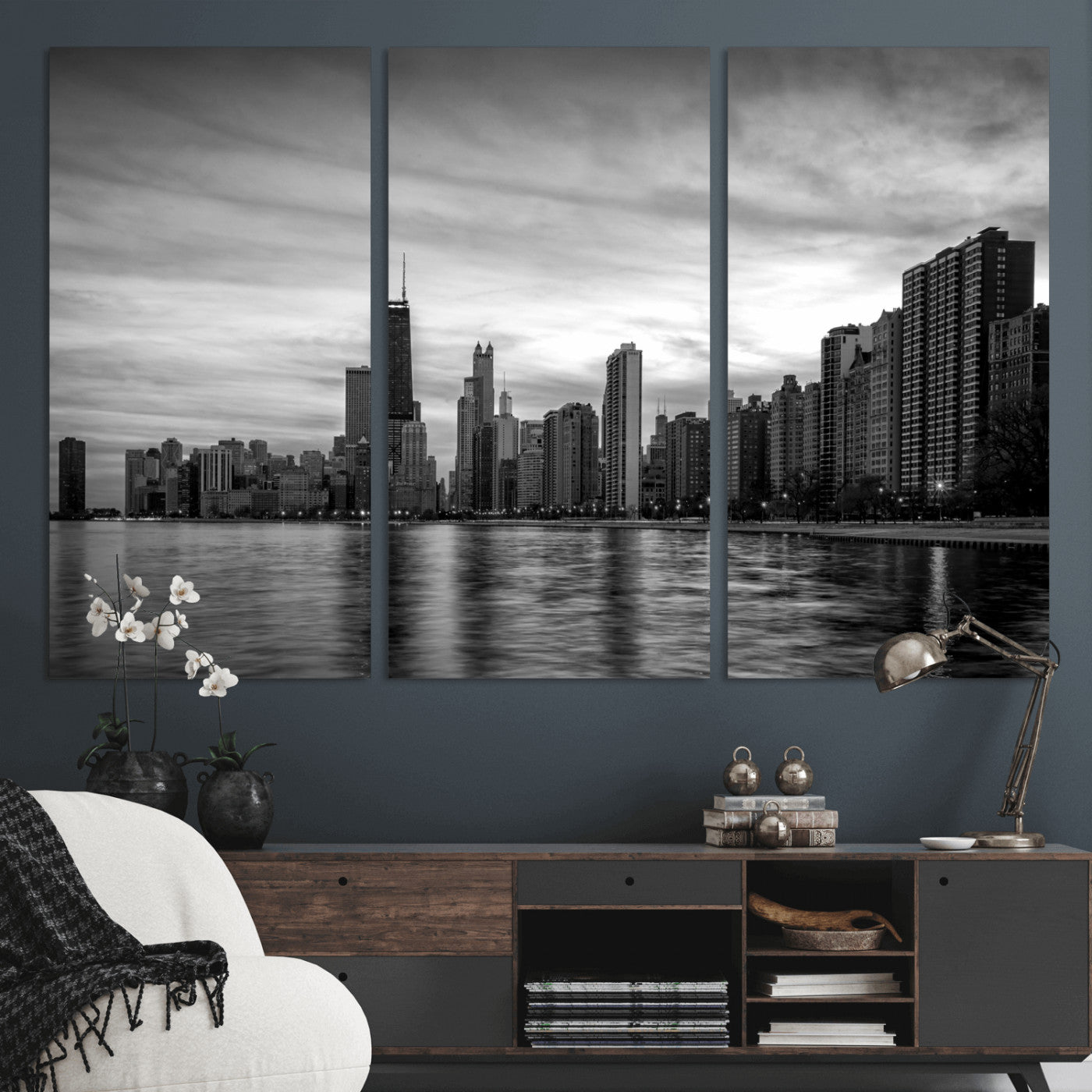 74552581-MGV-CV-36X24 - Chicago Wall Art Canvas Print, Chicago City Downtown Night Cityscape Print for Modern Urban Wall Decor