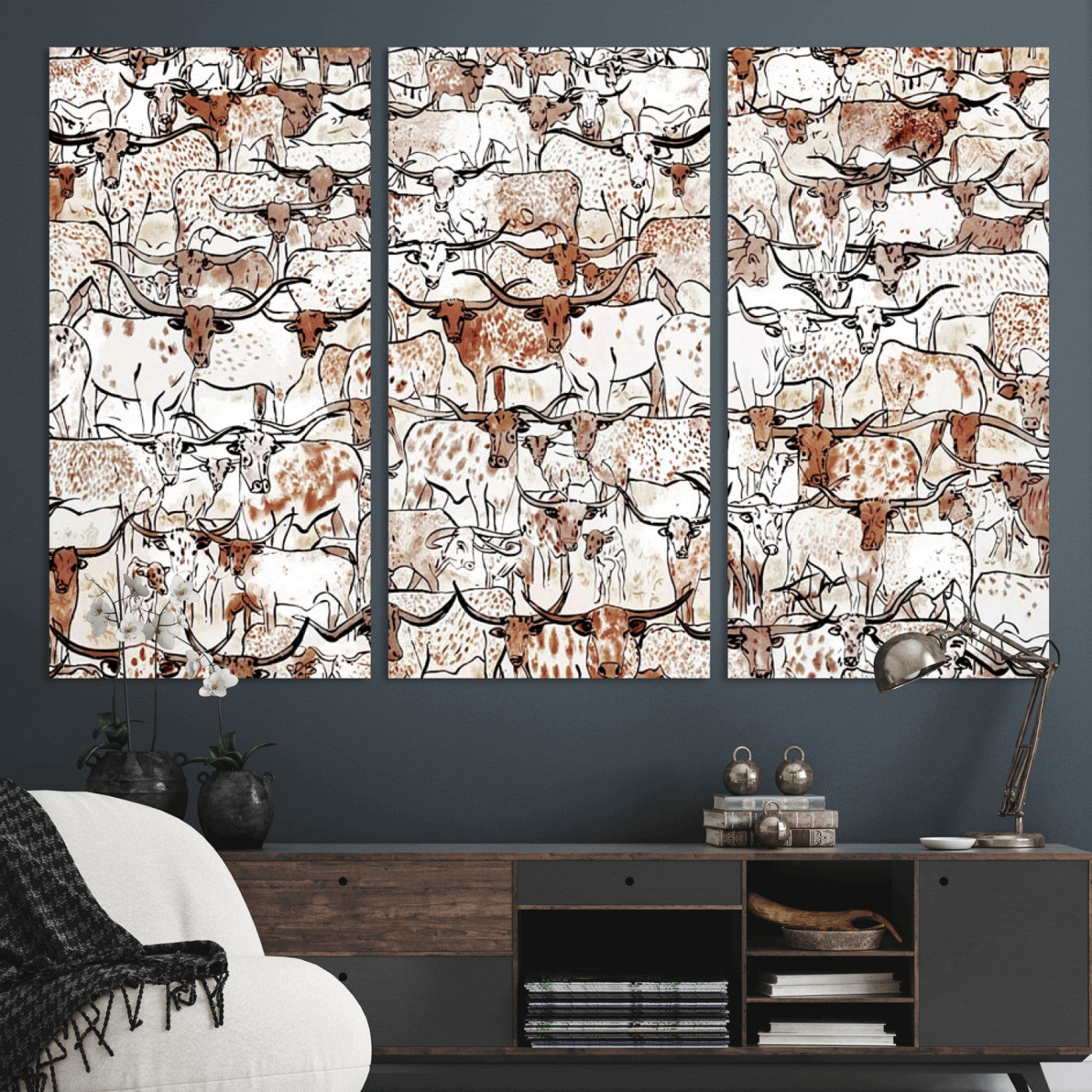 71869761-MGV-CV-36X24 - Farmhouse Animals Wall Art Canvas Print - Abstract Farm Animal Drawing Mid-Century Wall Art for Cabin Decor