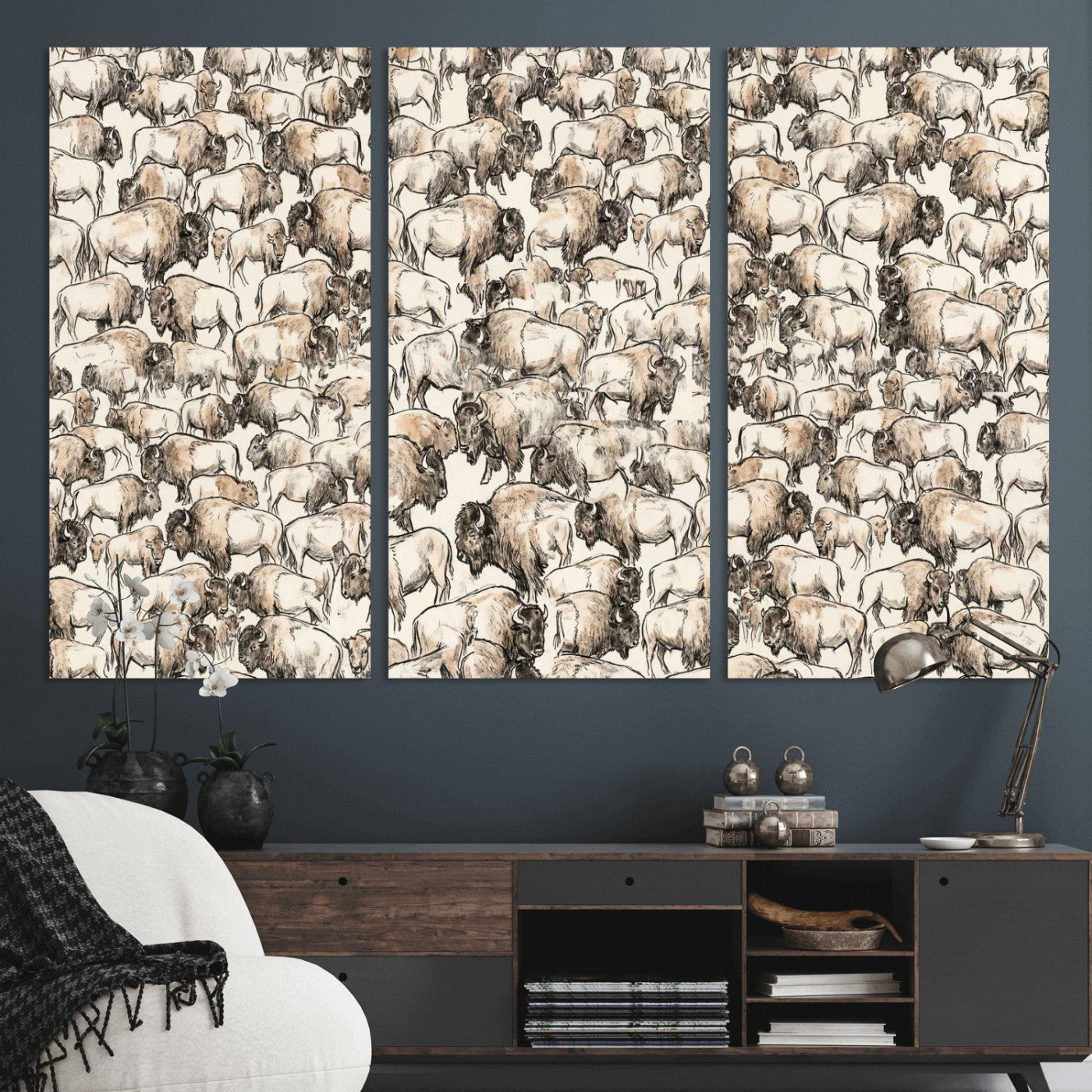 77502929-MGV-CV-36X24 - Farmhouse Animals Wall Art Canvas Print - Abstract Farm Animal Drawing Mid-Century Wall Art for Cabin Decor