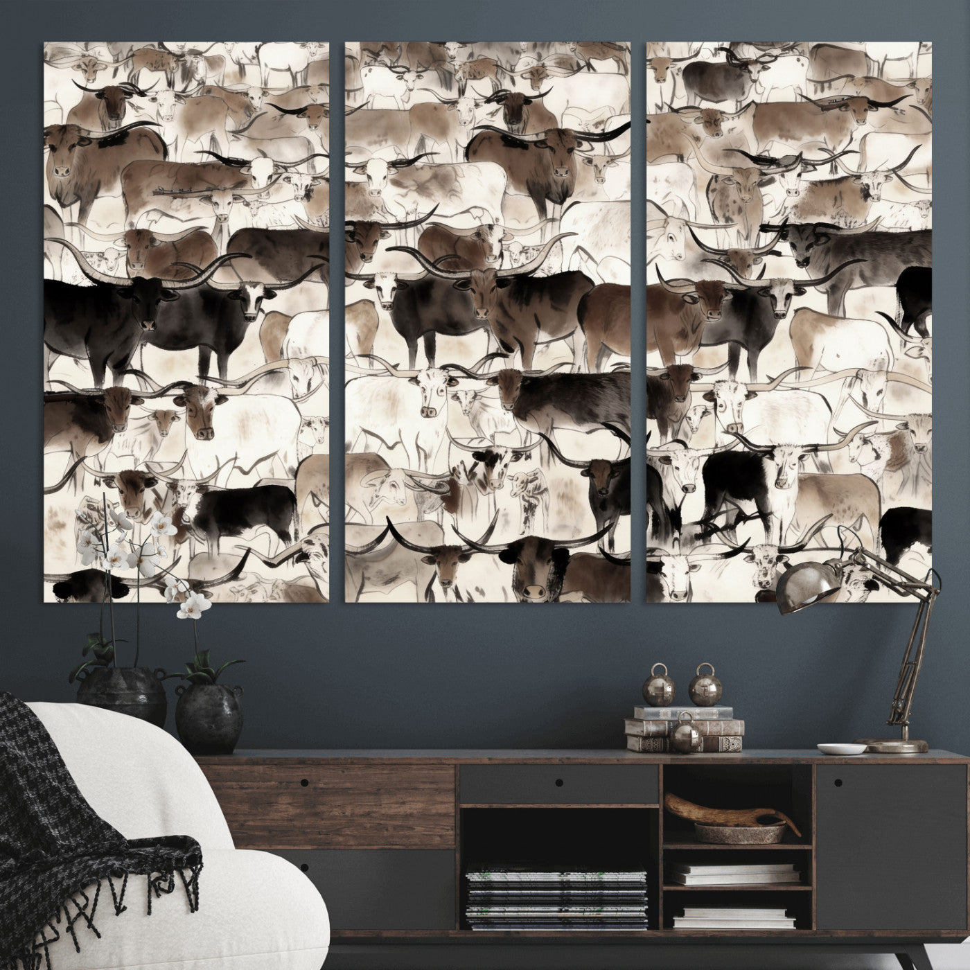 46084312-MGV-CV-36X24 - Farmhouse Animals Wall Art Canvas Print - Abstract Farm Animal Drawing Mid-Century Wall Art for Cabin Decor