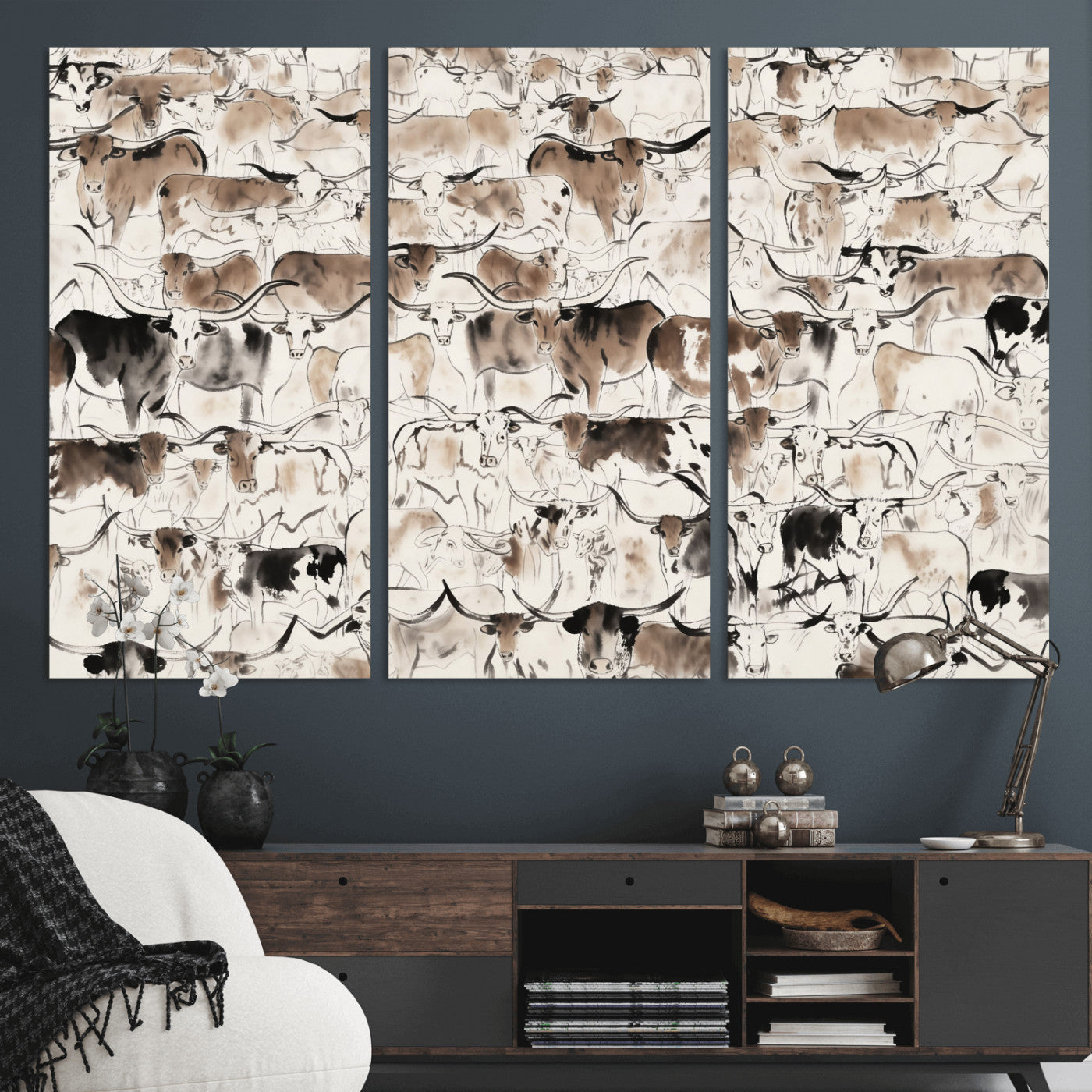 66685375-MGV-CV-36X24 - Farmhouse Animals Wall Art Canvas Print - Abstract Farm Animal Drawing Mid-Century Wall Art for Cabin Decor