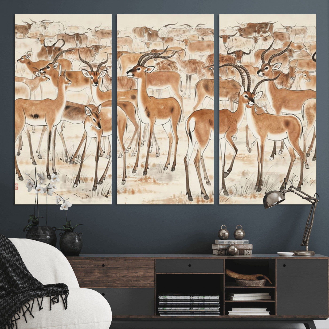 67375088-MGV-CV-36X24 - Farmhouse Animals Wall Art Canvas Print - Abstract Farm Animal Drawing Mid-Century Wall Art for Cabin Decor