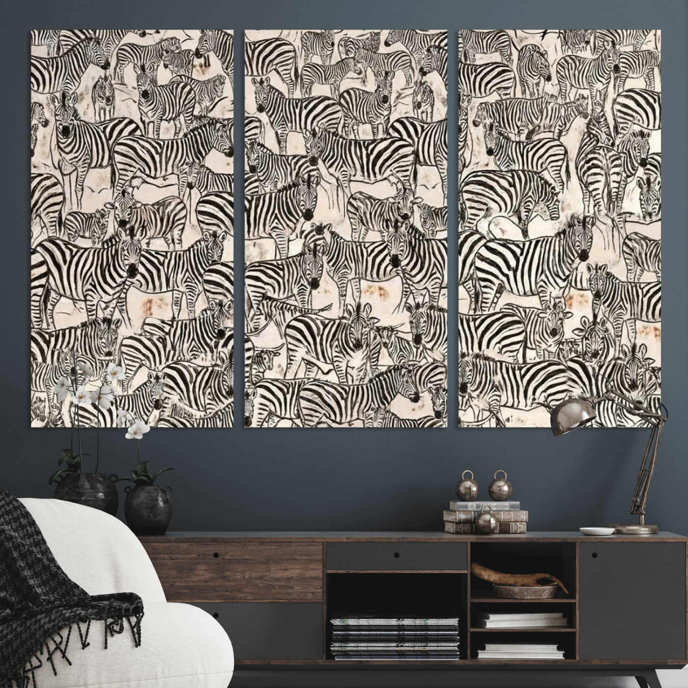 76453377-MGV-CV-36X24 - Farmhouse Animals Wall Art Canvas Print - Abstract Farm Animal Drawing Mid-Century Wall Art for Cabin Decor