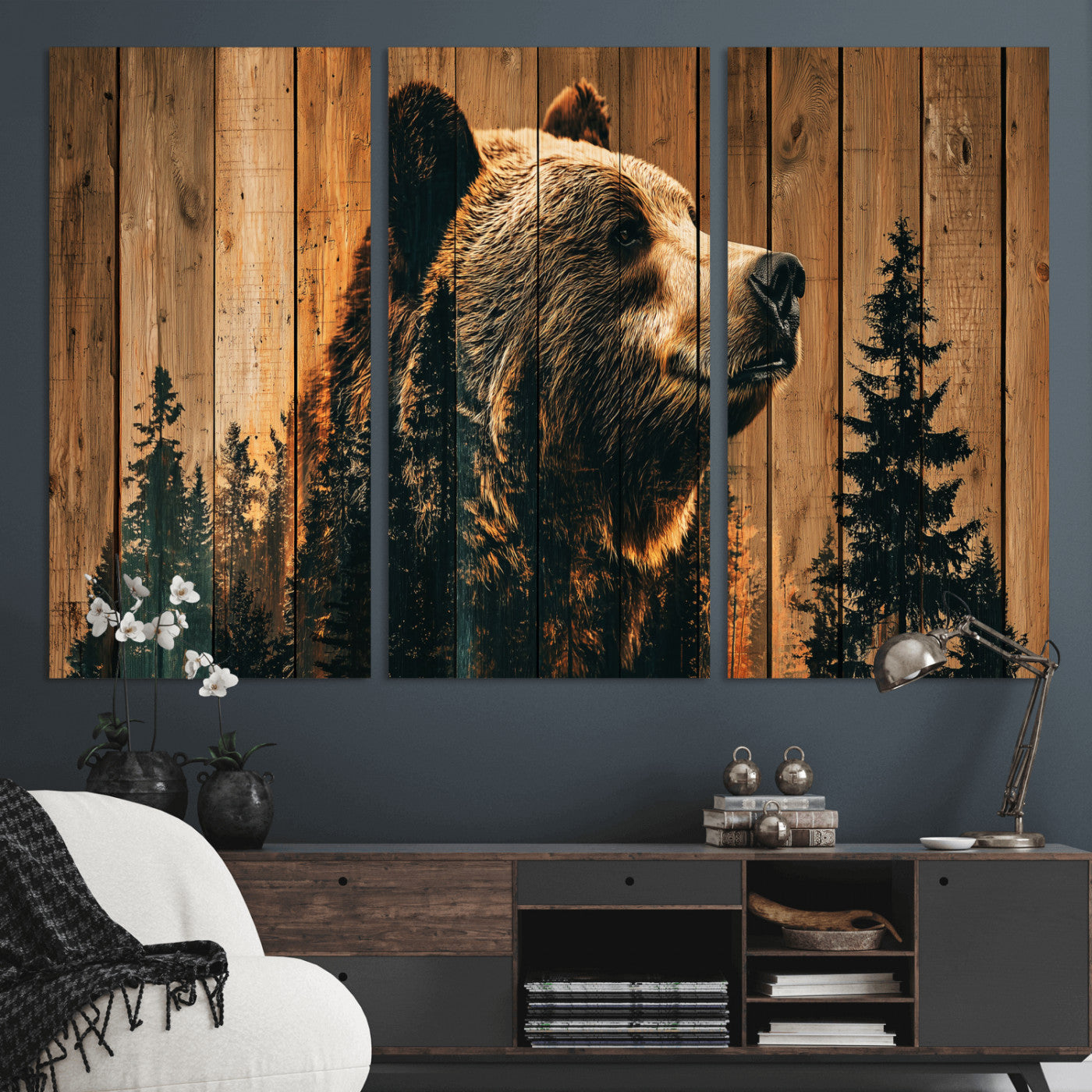 31552198-MGV-CV-36X24 - Rustic Bear Wall Art Canvas Print – Woodland Wildlife Artwork Print for Cabin, Lodge, and Farmhouse Home Decor