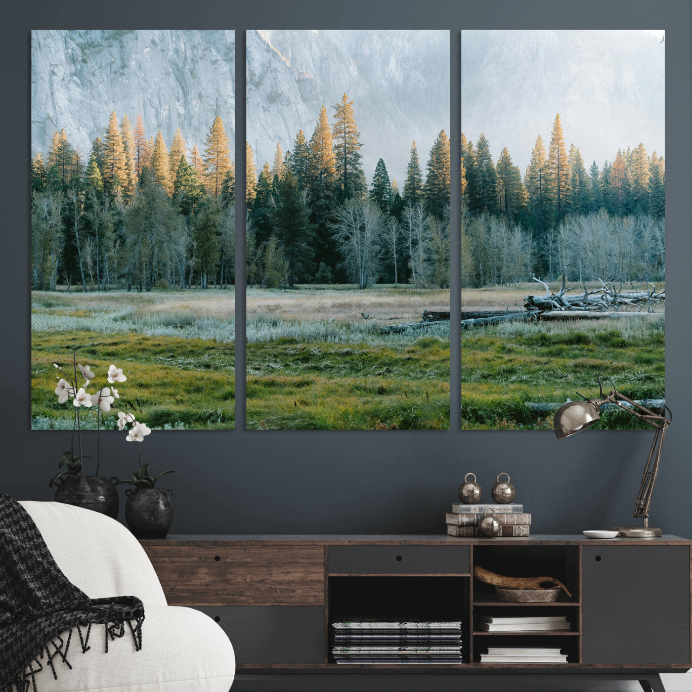 95548744-MGV-CV-36X24 - Forest Meadow Wall Art Canvas Print, Pine Tree Landscape Nature Artwork, Mountain Valley Scenic Photography, Calm Wilderness Wall Decor